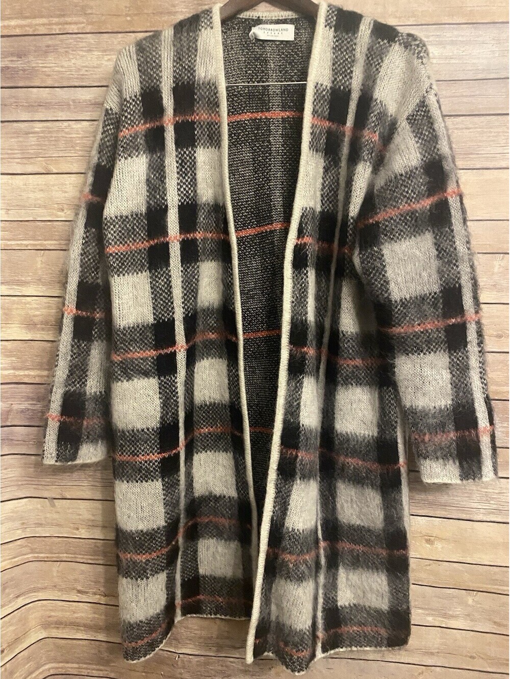 Tomorrowland Tricot Giant Plaid Sweater Duster Mohair Blend Tag Removed Large - Picture 2 of 8